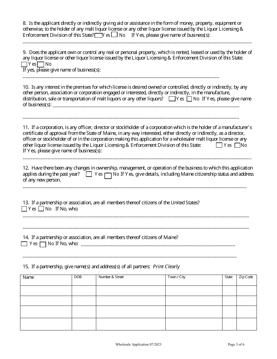 Wholesale Malt / Wine Application - Maine, Page 3