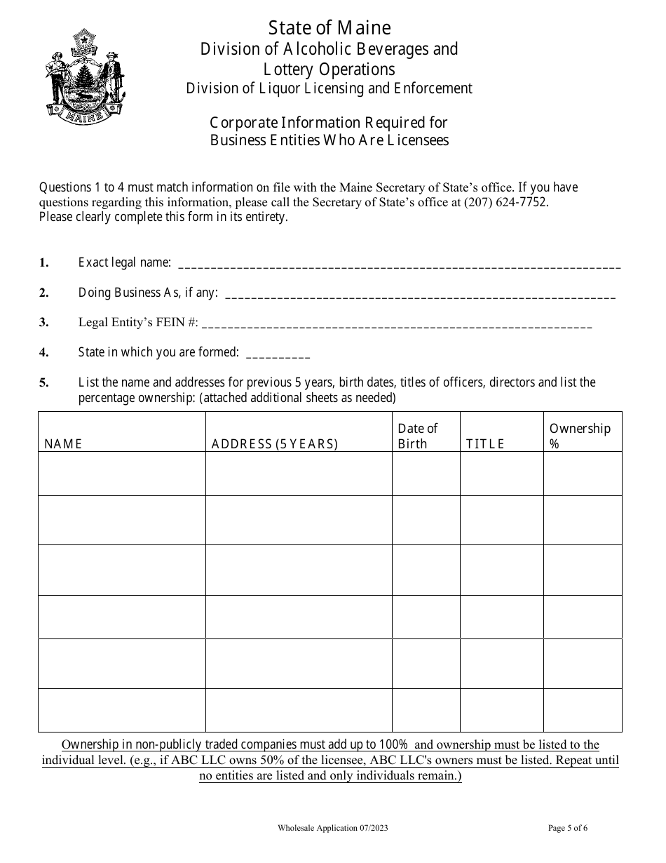 Wholesale Malt / Wine Application - Maine, Page 5