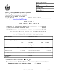 Document preview: Wholesale Malt/Wine Application - Maine