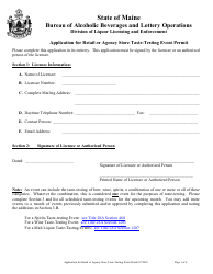 Document preview: Application for Retail or Agency Store Taste-Testing Event Permit - Maine
