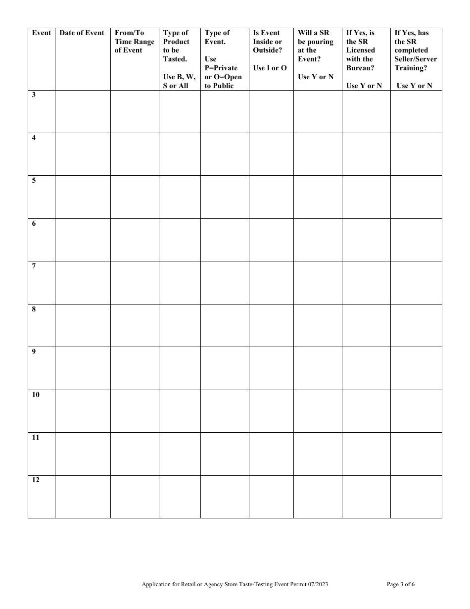 Application for Retail or Agency Store Taste-Testing Event Permit - Maine, Page 3