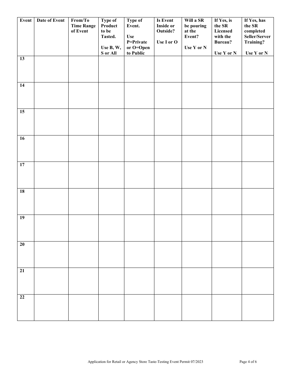 Application for Retail or Agency Store Taste-Testing Event Permit - Maine, Page 4