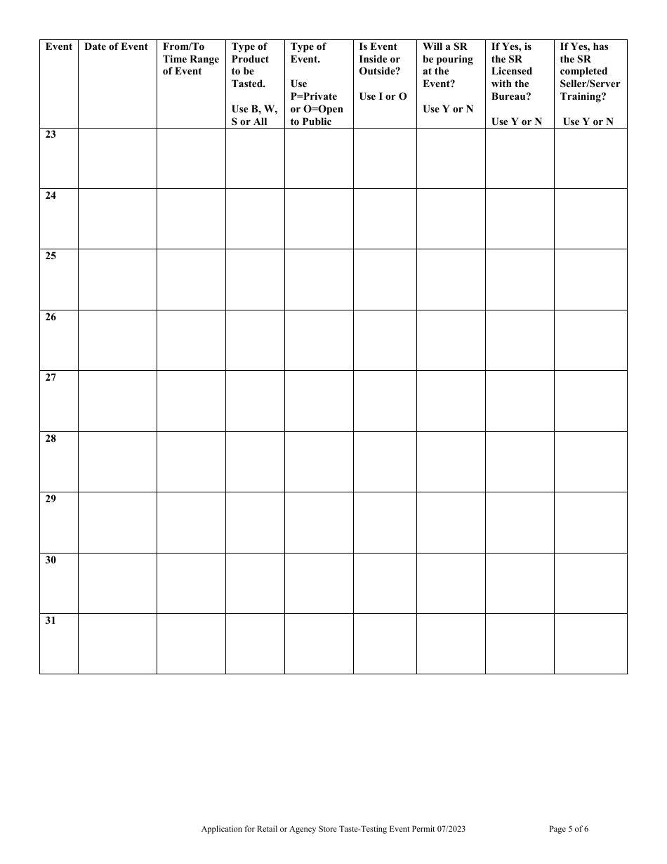 Application for Retail or Agency Store Taste-Testing Event Permit - Maine, Page 5