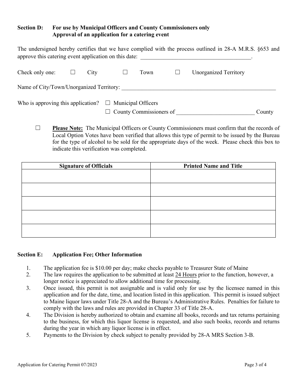 Application for a Catering Permit - Maine, Page 4