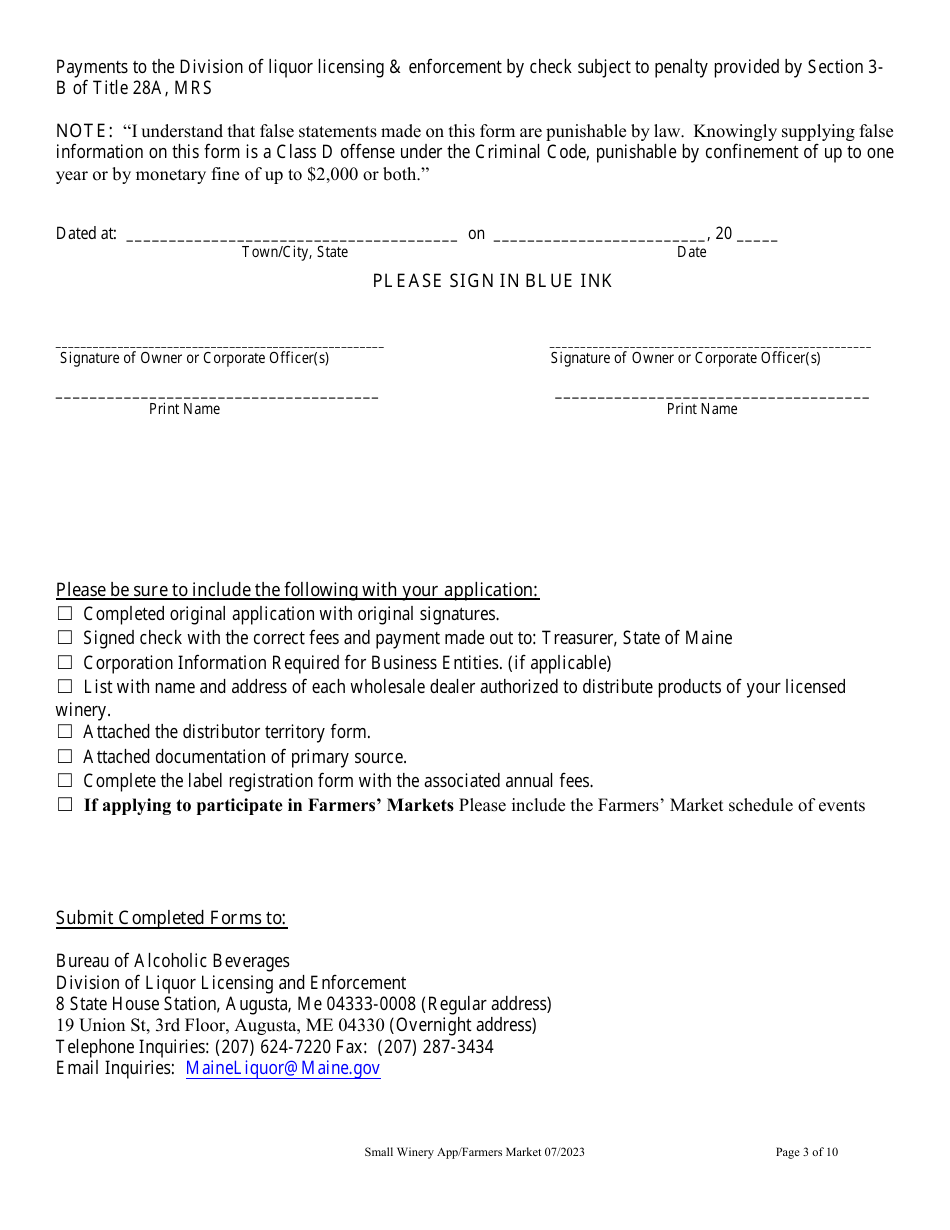 Application for Small Winery - Maine, Page 3
