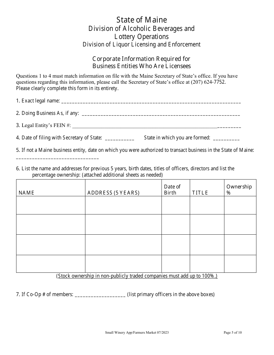 Application for Small Winery - Maine, Page 5