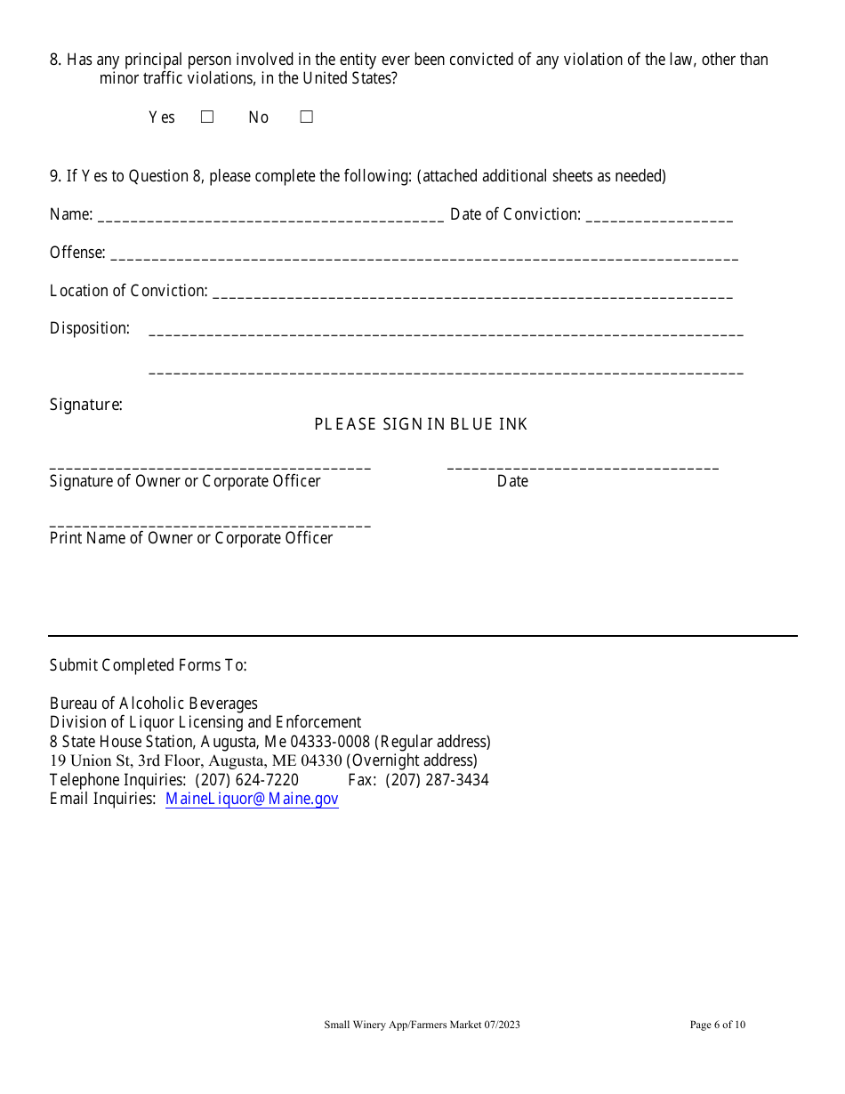 Application for Small Winery - Maine, Page 6