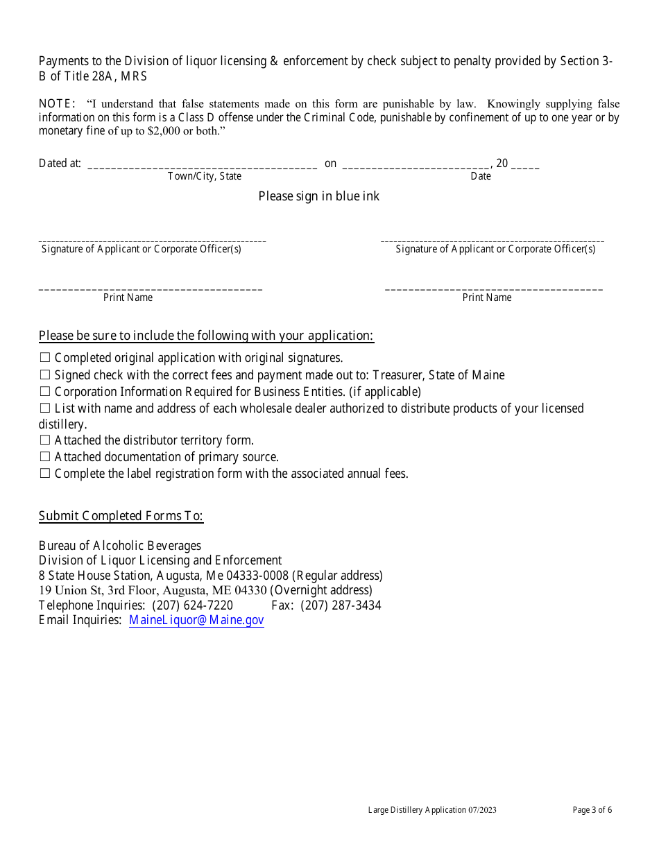 Application for Large Distillery - Maine, Page 3