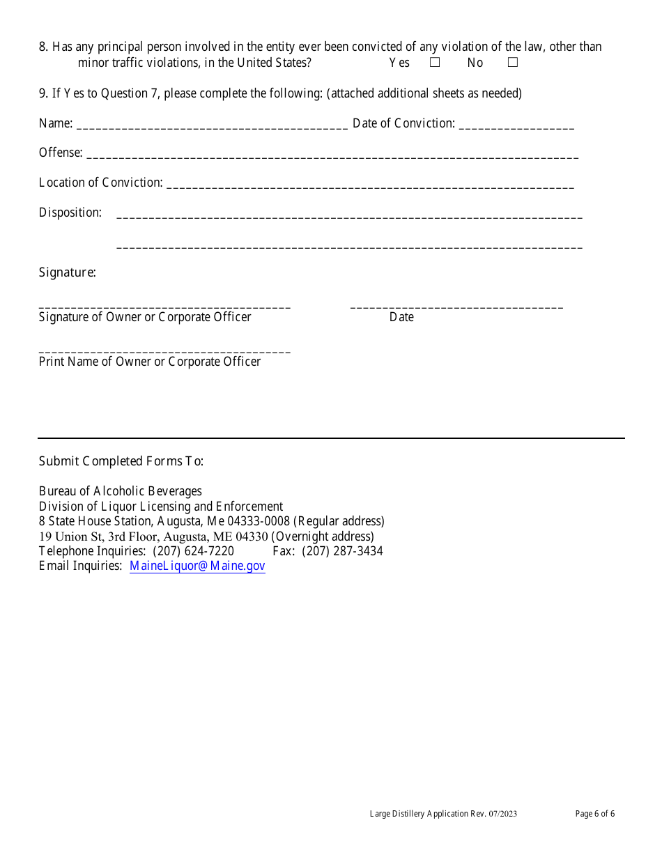 Application for Large Distillery - Maine, Page 6