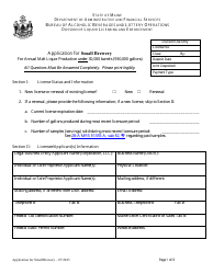 Document preview: Application for Brewery for Annual Malt Liquor Production Under 30,000 Barrels (930,000 Gallons) - Maine