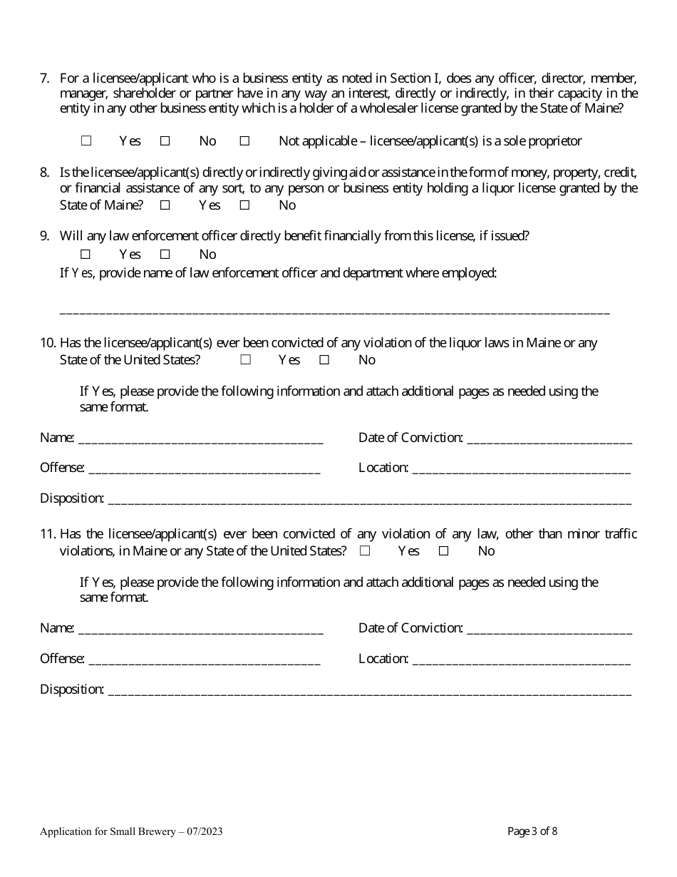 Application for Brewery for Annual Malt Liquor Production Under 30,000 Barrels (930,000 Gallons) - Maine, Page 3
