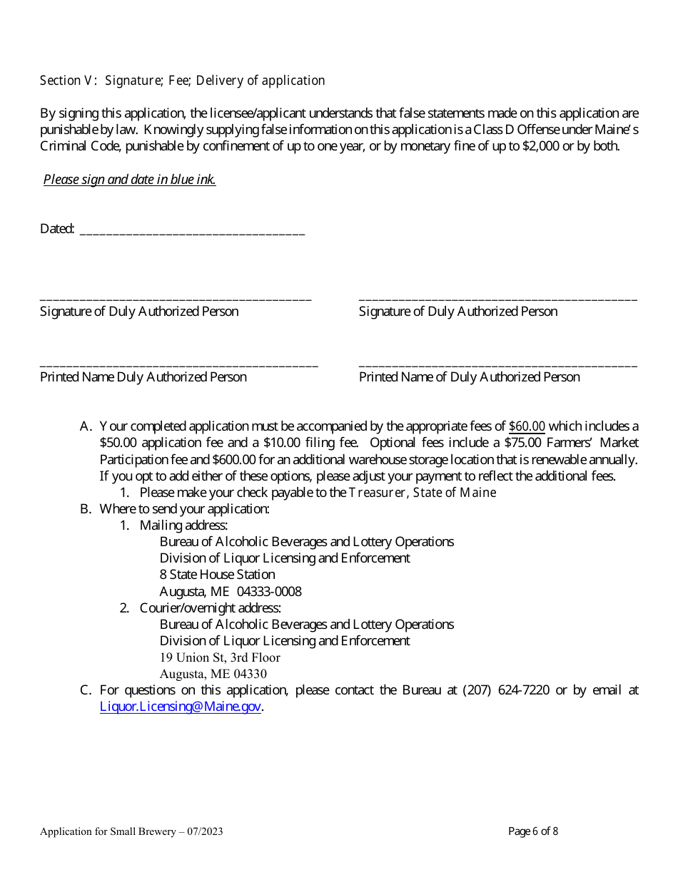 Application for Brewery for Annual Malt Liquor Production Under 30,000 Barrels (930,000 Gallons) - Maine, Page 6