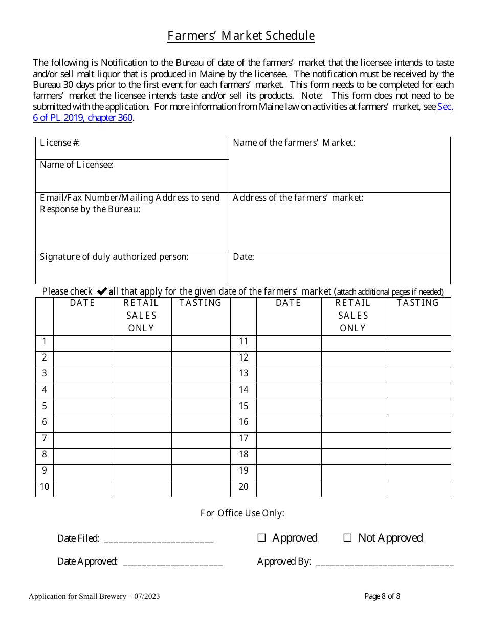 Application for Brewery for Annual Malt Liquor Production Under 30,000 Barrels (930,000 Gallons) - Maine, Page 8
