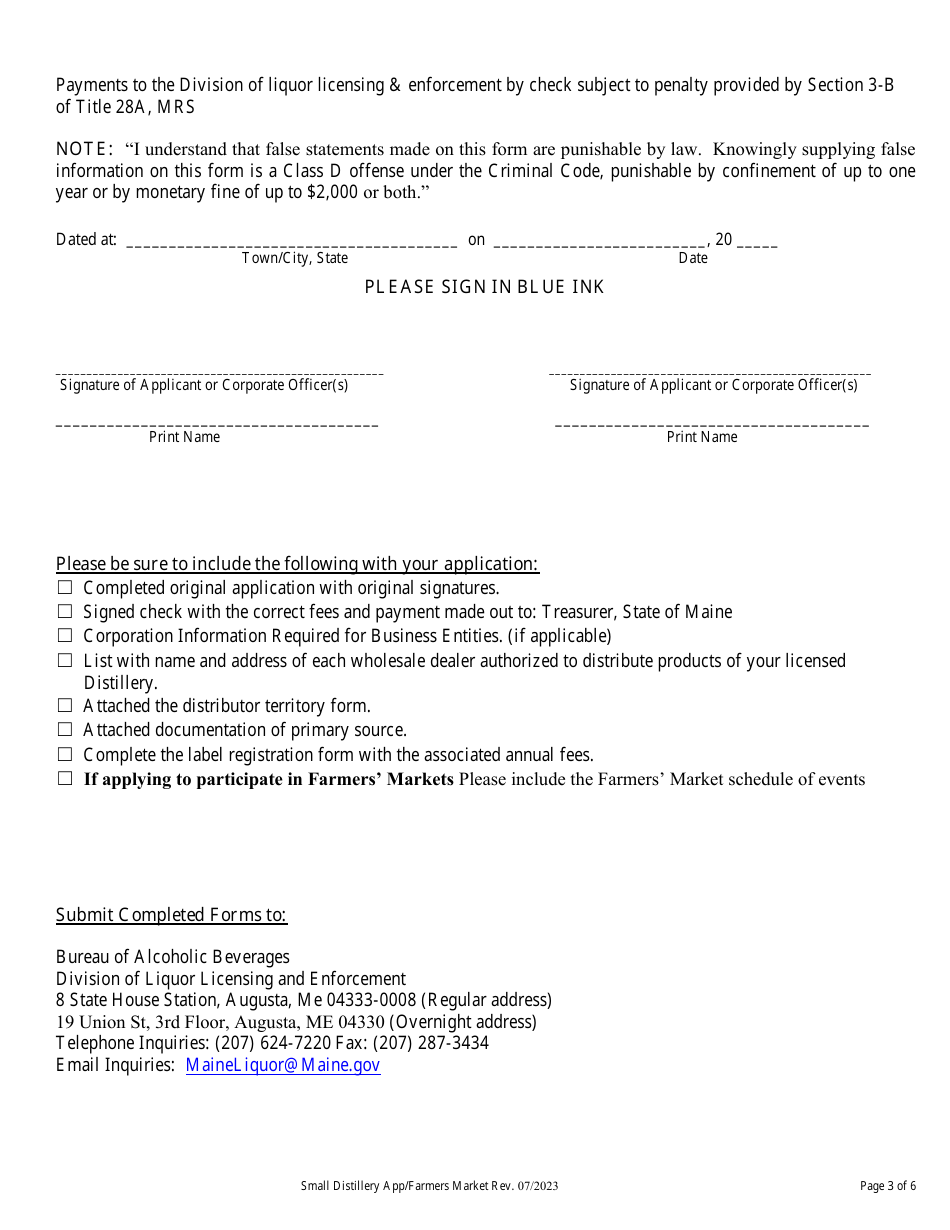 Application for Small Distillery - Maine, Page 3