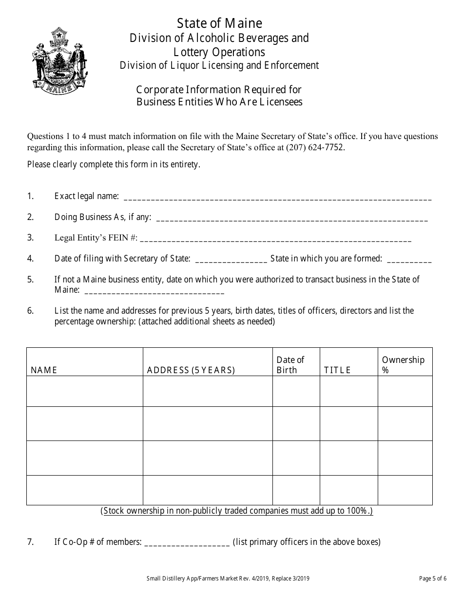 Application for Small Distillery - Maine, Page 5