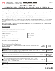 Document preview: Form CIT0014 Document Checklist: Application for a Citizenship Certificate (Proof of Citizenship) - Canada