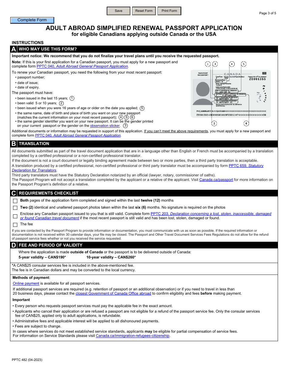 Form PPTC482 Adult Abroad Simplified Renewal Passport Application for Canadians Applying Outside of Canada and the Usa - Canada, Page 3