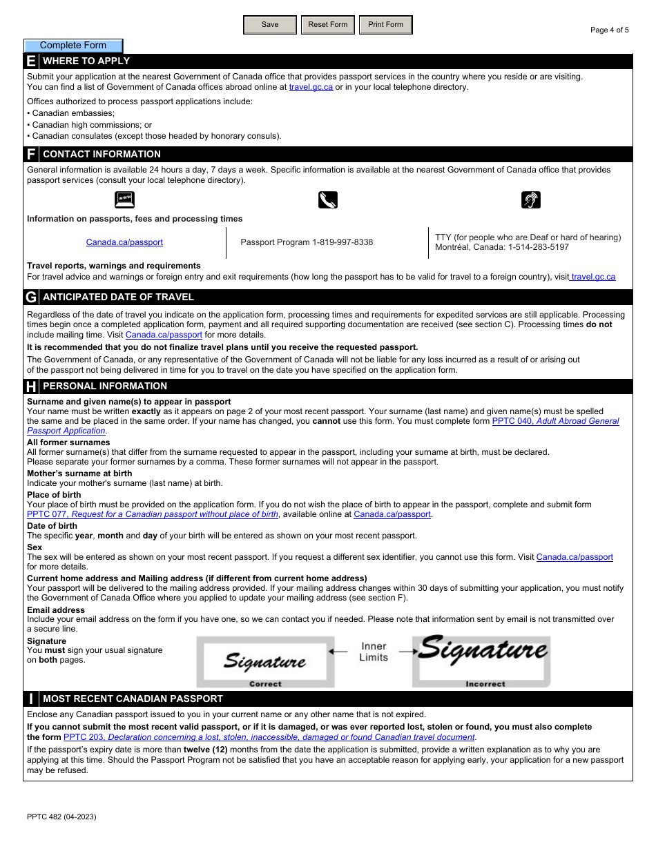Form PPTC482 Adult Abroad Simplified Renewal Passport Application for Canadians Applying Outside of Canada and the Usa - Canada, Page 4