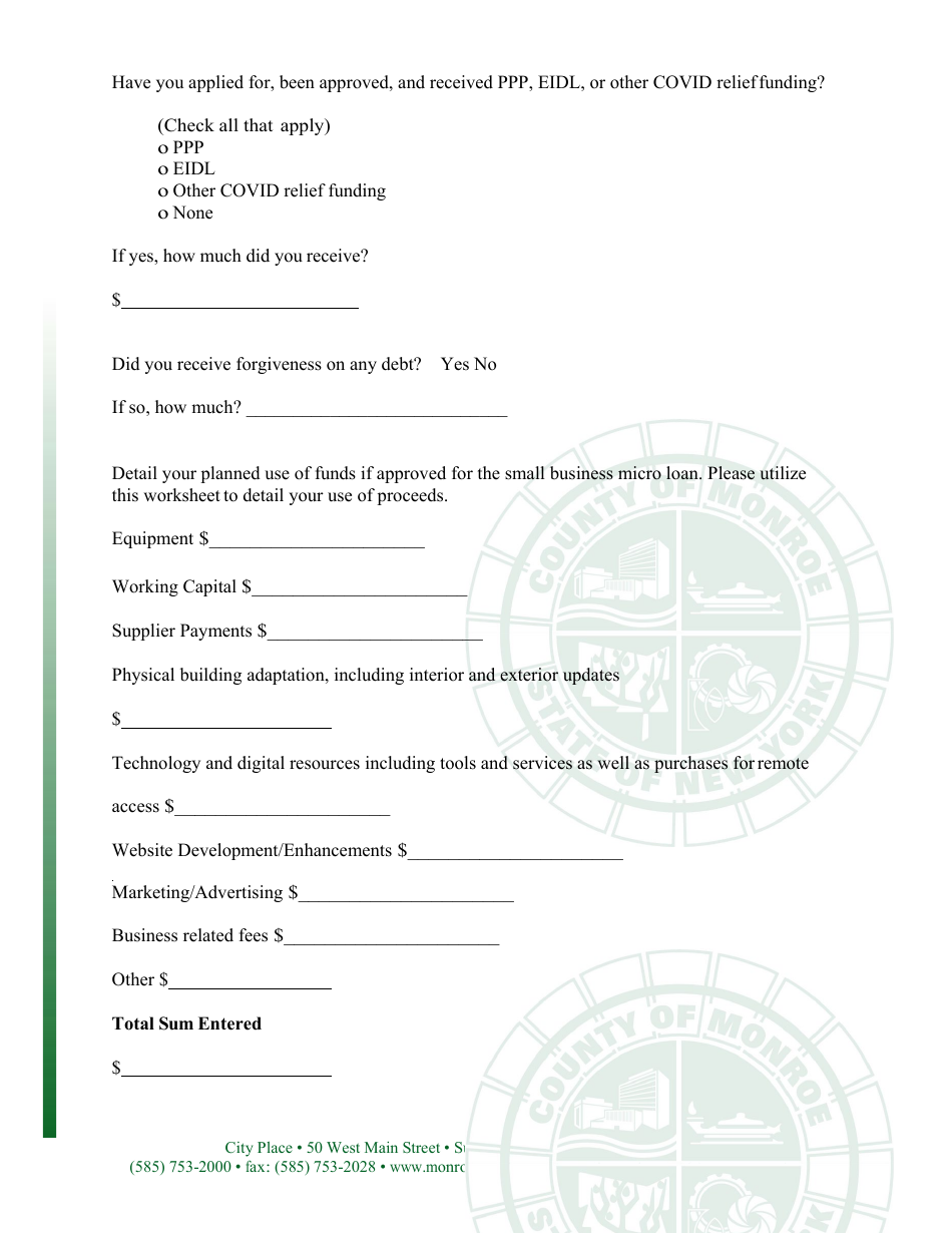 Small Business Micro Loan Application - Monroe County, New York, Page 7