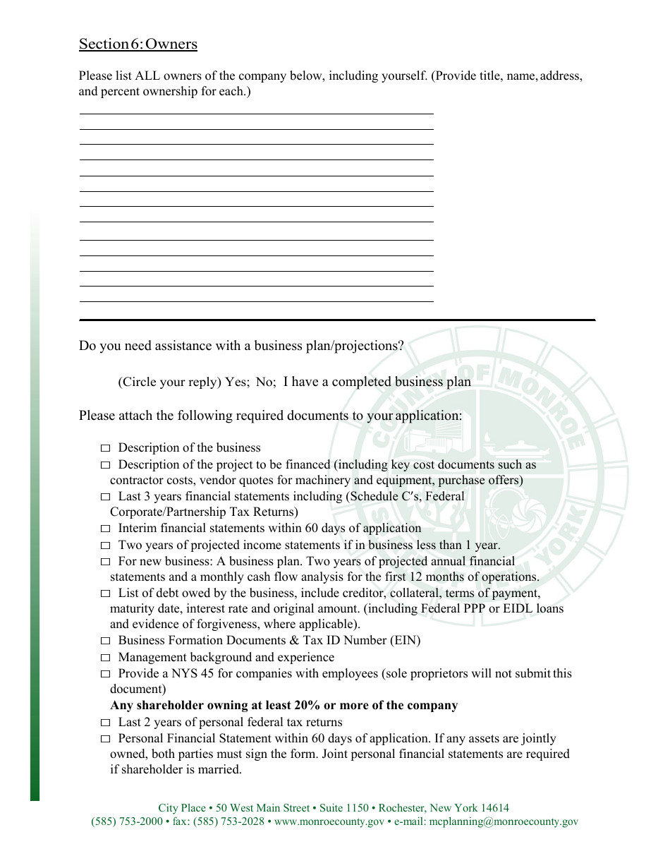 Small Business Micro Loan Application - Monroe County, New York, Page 8