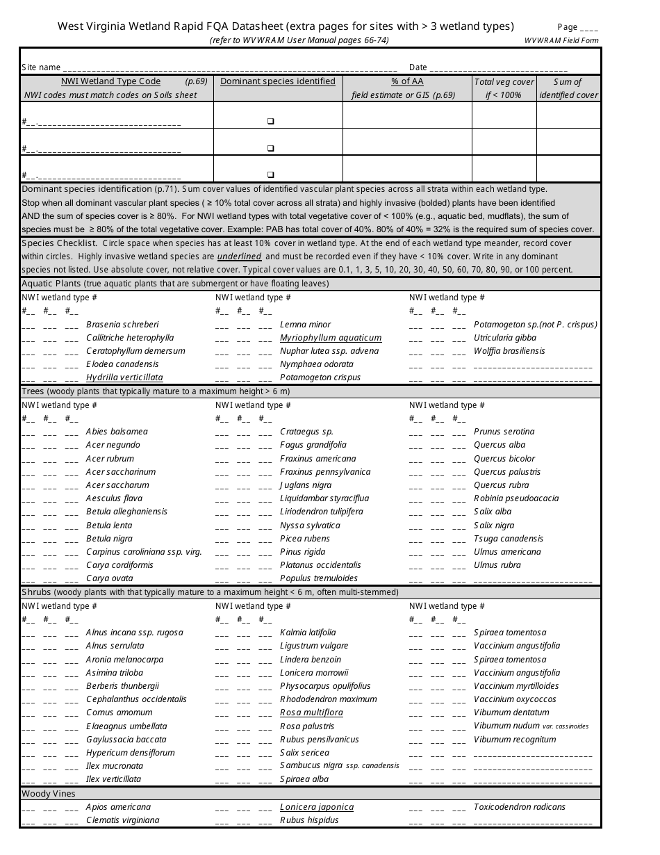 West Virginia Wetland Rapid Assessment Datasheet - West Virginia, Page 7