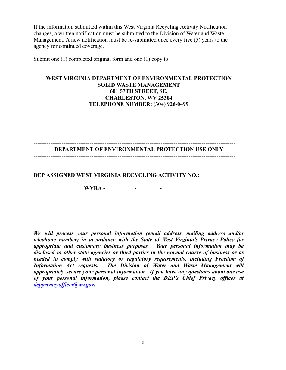 West Virginia Recycling Activity Notification - West Virginia, Page 8