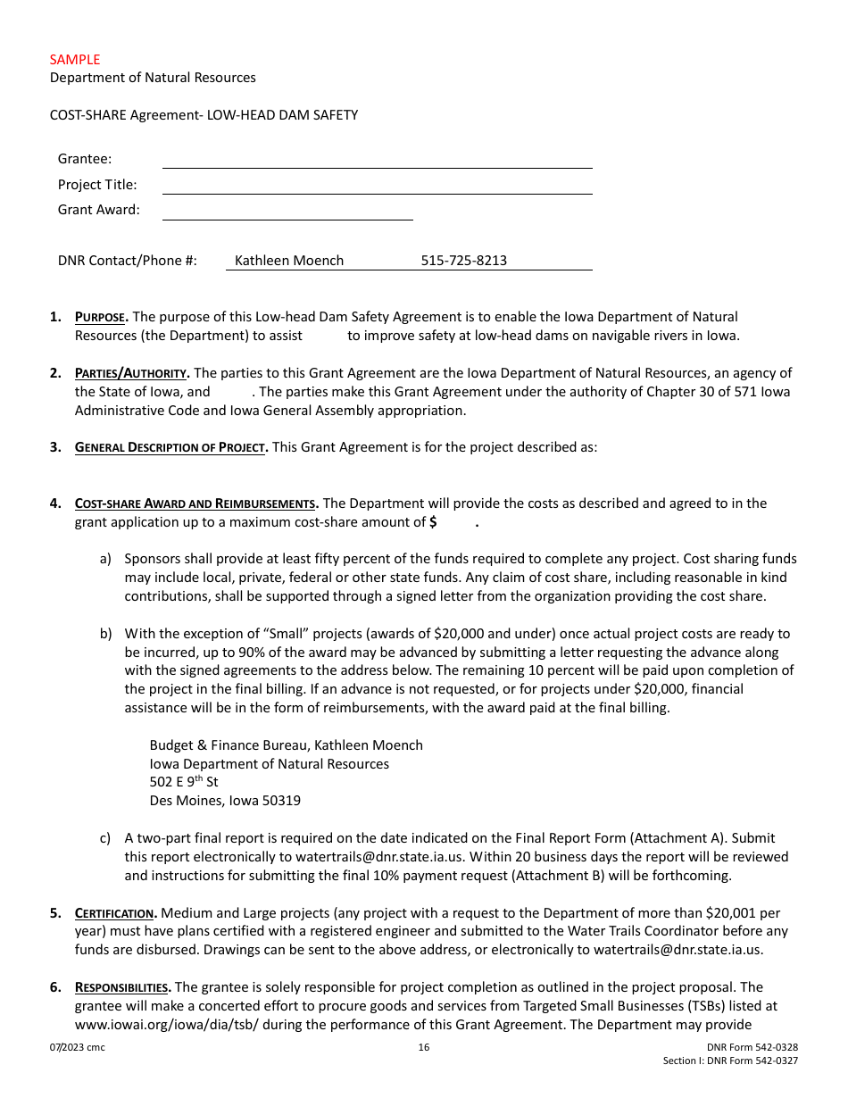 DNR Form 542-0328 (542-0327) Cost-Share Application - Low-Head Dam Public Hazard Program - Iowa, Page 16