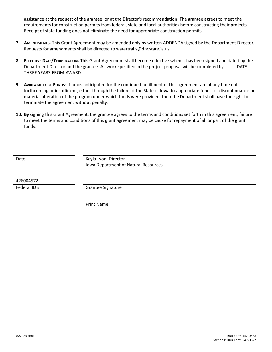 DNR Form 542-0328 (542-0327) Cost-Share Application - Low-Head Dam Public Hazard Program - Iowa, Page 17