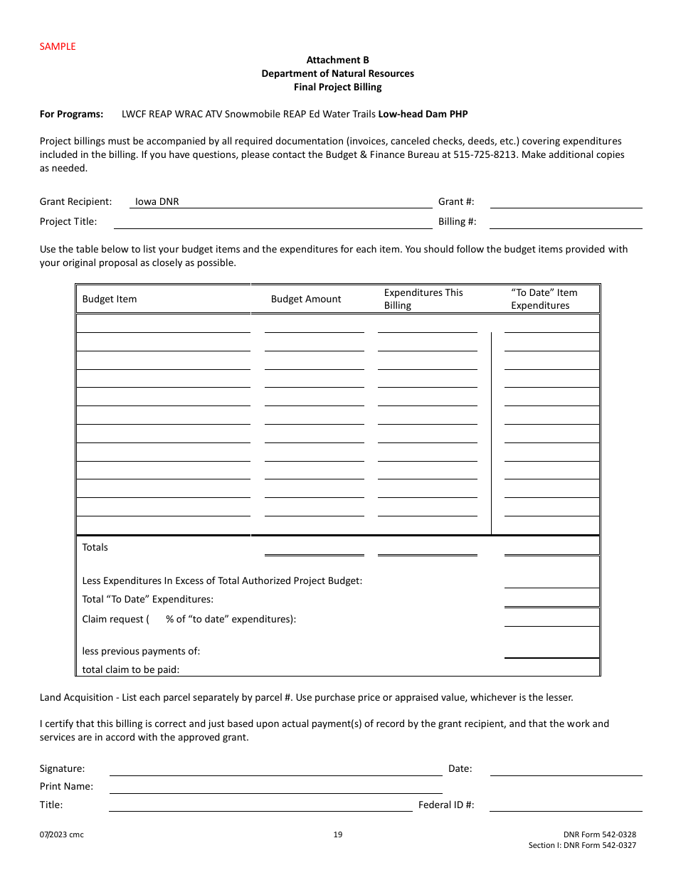DNR Form 542-0328 (542-0327) Cost-Share Application - Low-Head Dam Public Hazard Program - Iowa, Page 19