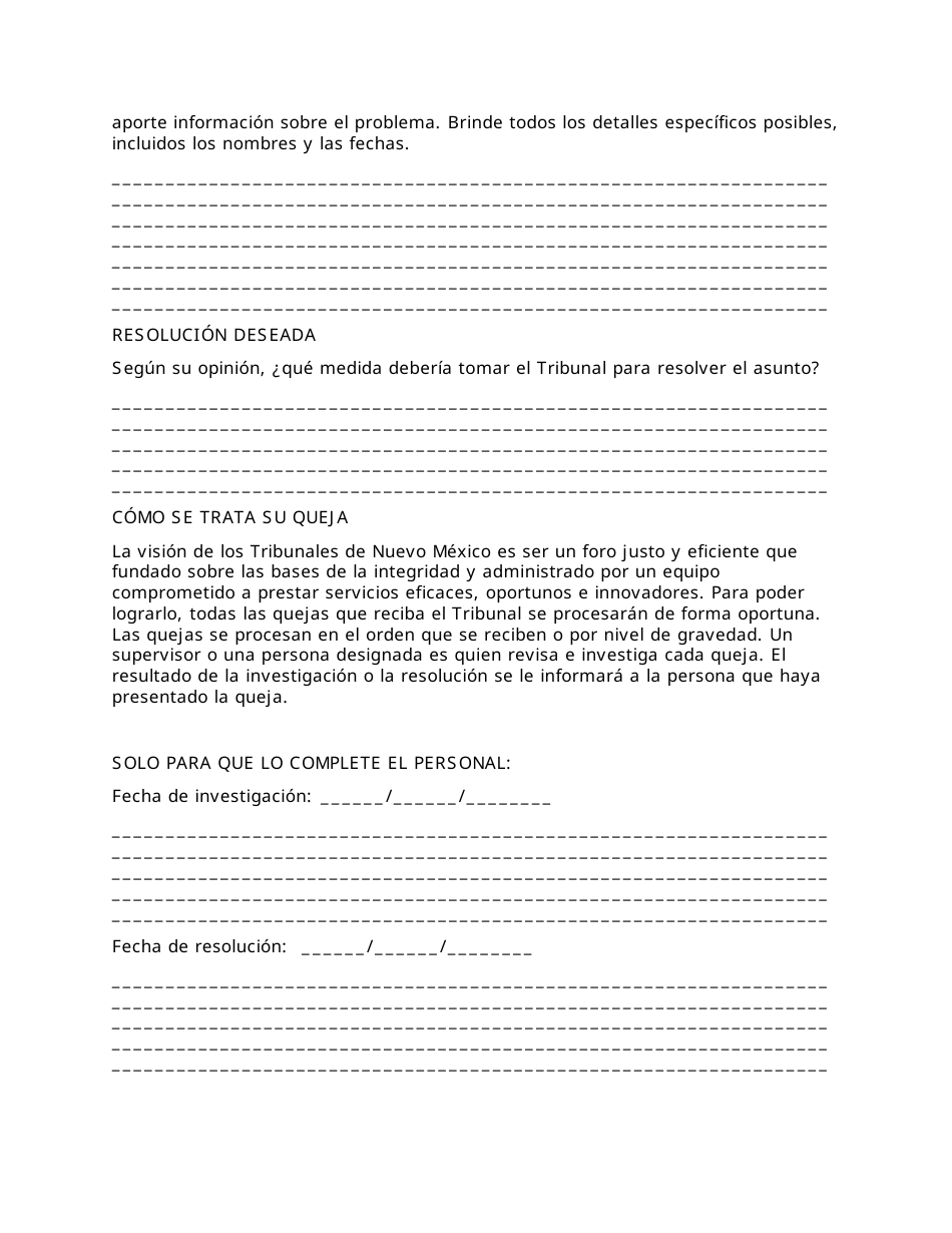 Formulario De Quejas Conforme a La Ley Para Estadounidenses Con Discapacidades - New Mexico (Spanish), Page 2