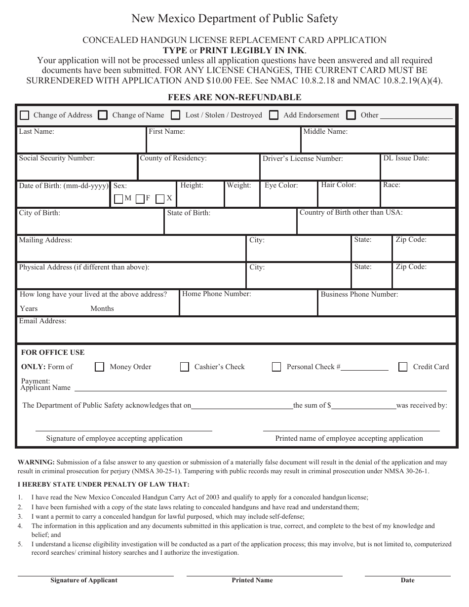 Concealed Handgun License / Concealed Carry Handgun Instructor Approval Application - New Mexico, Page 10