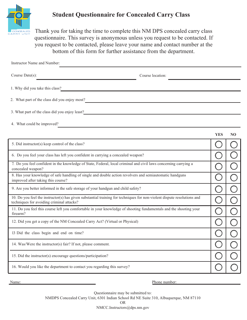 Concealed Handgun License / Concealed Carry Handgun Instructor Approval Application - New Mexico, Page 11