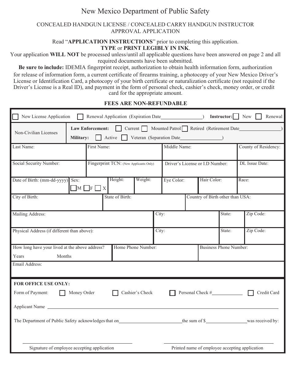 Concealed Handgun License / Concealed Carry Handgun Instructor Approval Application - New Mexico, Page 5