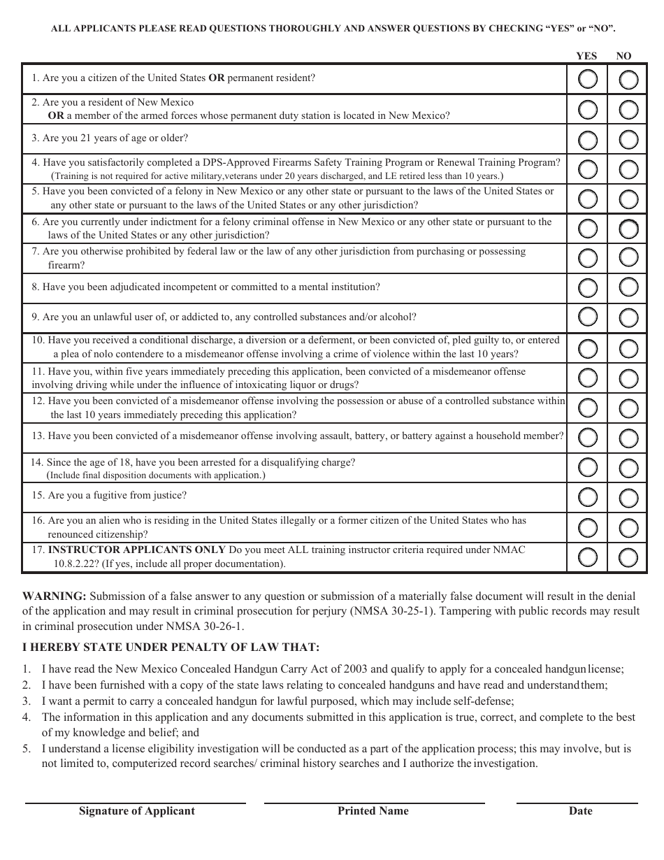 Concealed Handgun License / Concealed Carry Handgun Instructor Approval Application - New Mexico, Page 6
