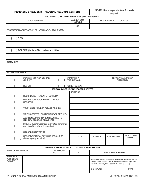 Optional Form 11 Reference Requests - Federal Records Centers