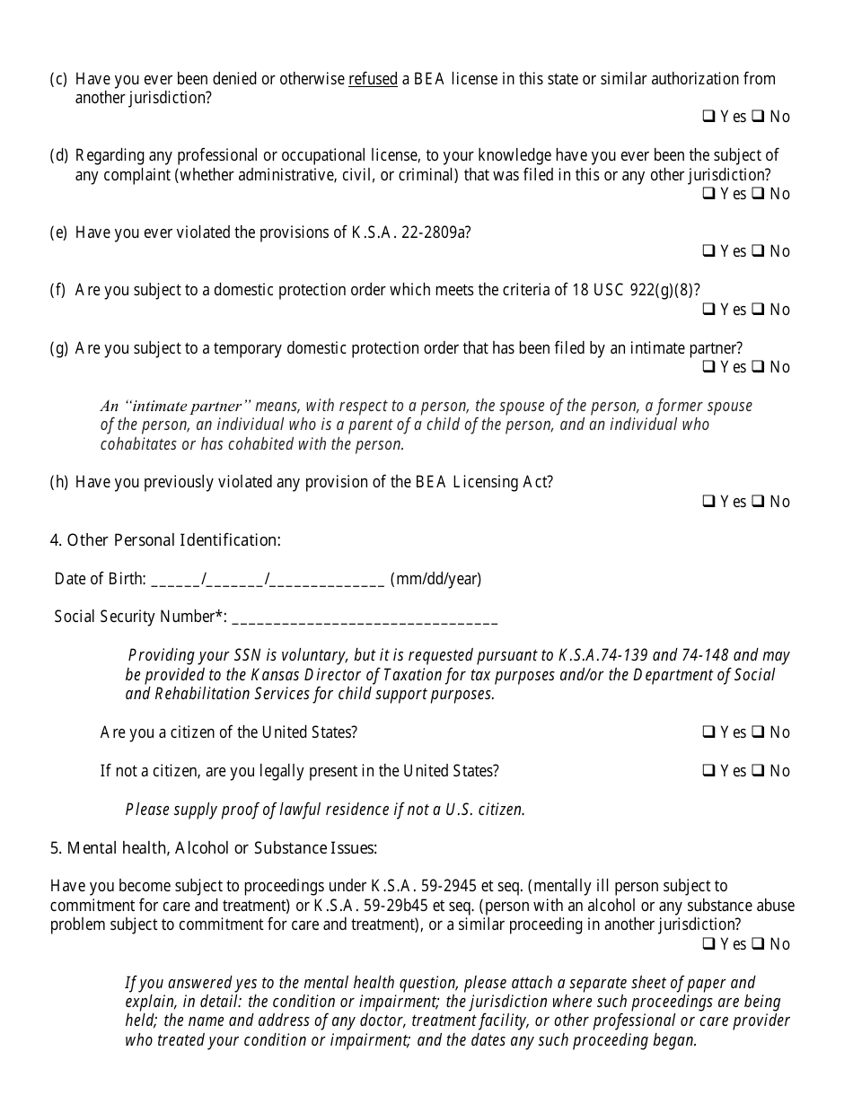 Bail Enforcement Agent Initial Application - Kansas, Page 4