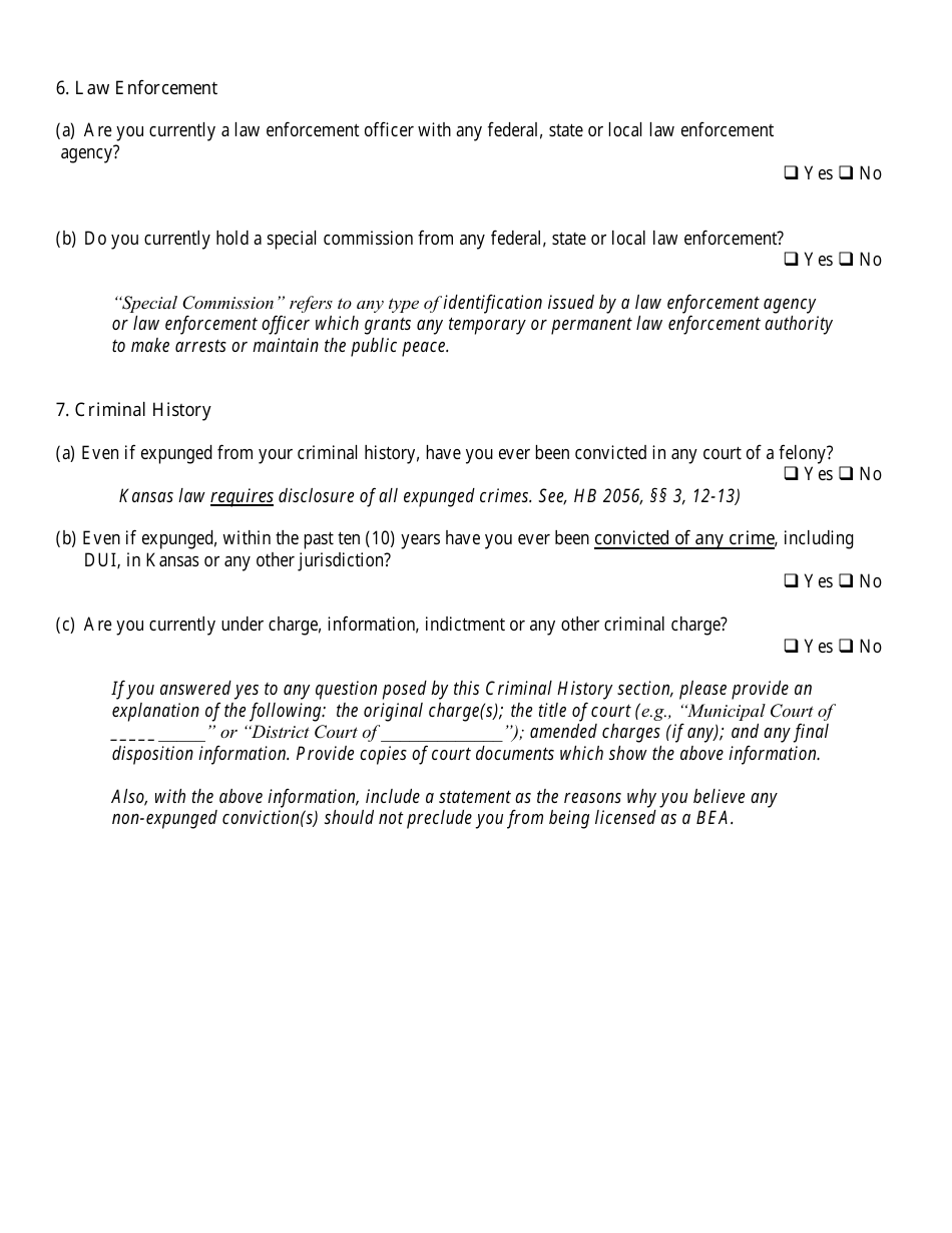 Bail Enforcement Agent Initial Application - Kansas, Page 5