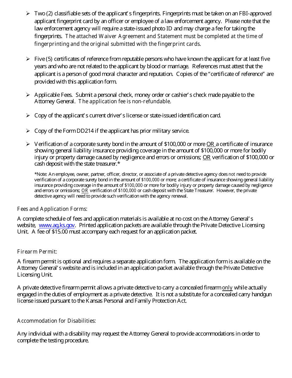 Private Detective - Initial Application - Kansas, Page 2