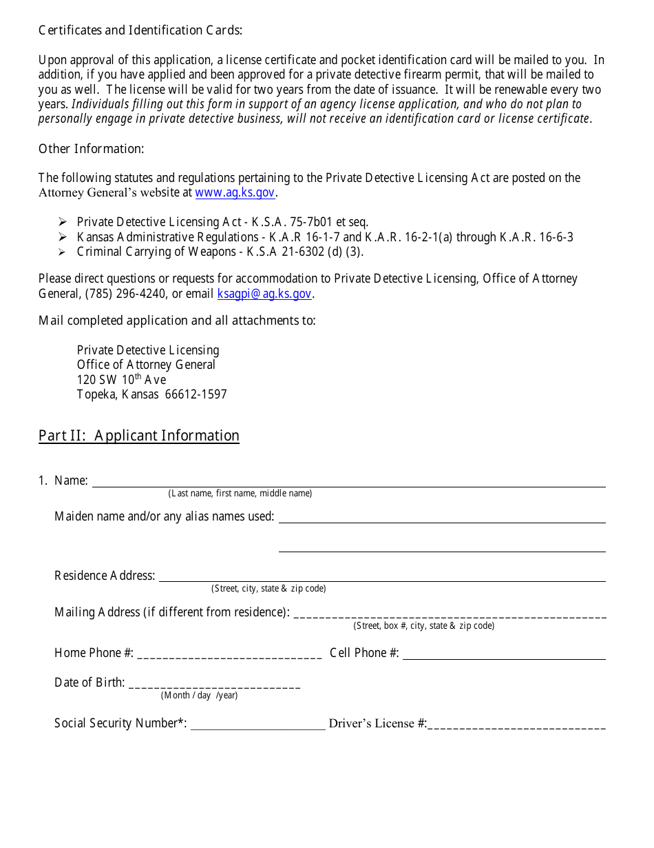 Private Detective - Initial Application - Kansas, Page 3