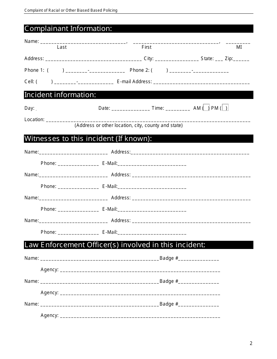 Kansas Racial and Bias-Based Policing Complaint Form - Fill Out, Sign ...