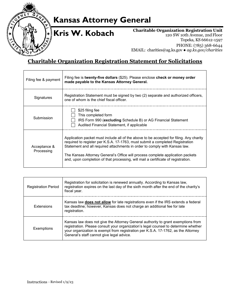 Registration Statement Example Kansas Charitable Organization Registration Statement for Solicitations ...