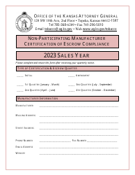 Document preview: Non-participating Manufacturer Certification of Escrow Compliance - Kansas, 2023
