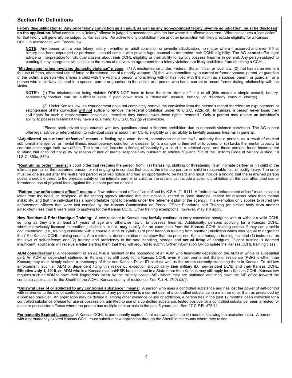 Kansas Application for Concealed Carry Handgun License and Qualifying Information - Kansas, Page 4