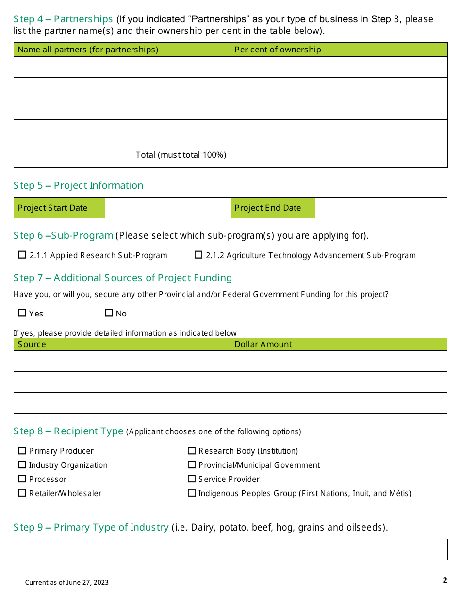 Application Form - Agriculture Research  Innovation Program - Prince Edward Island, Canada, Page 2