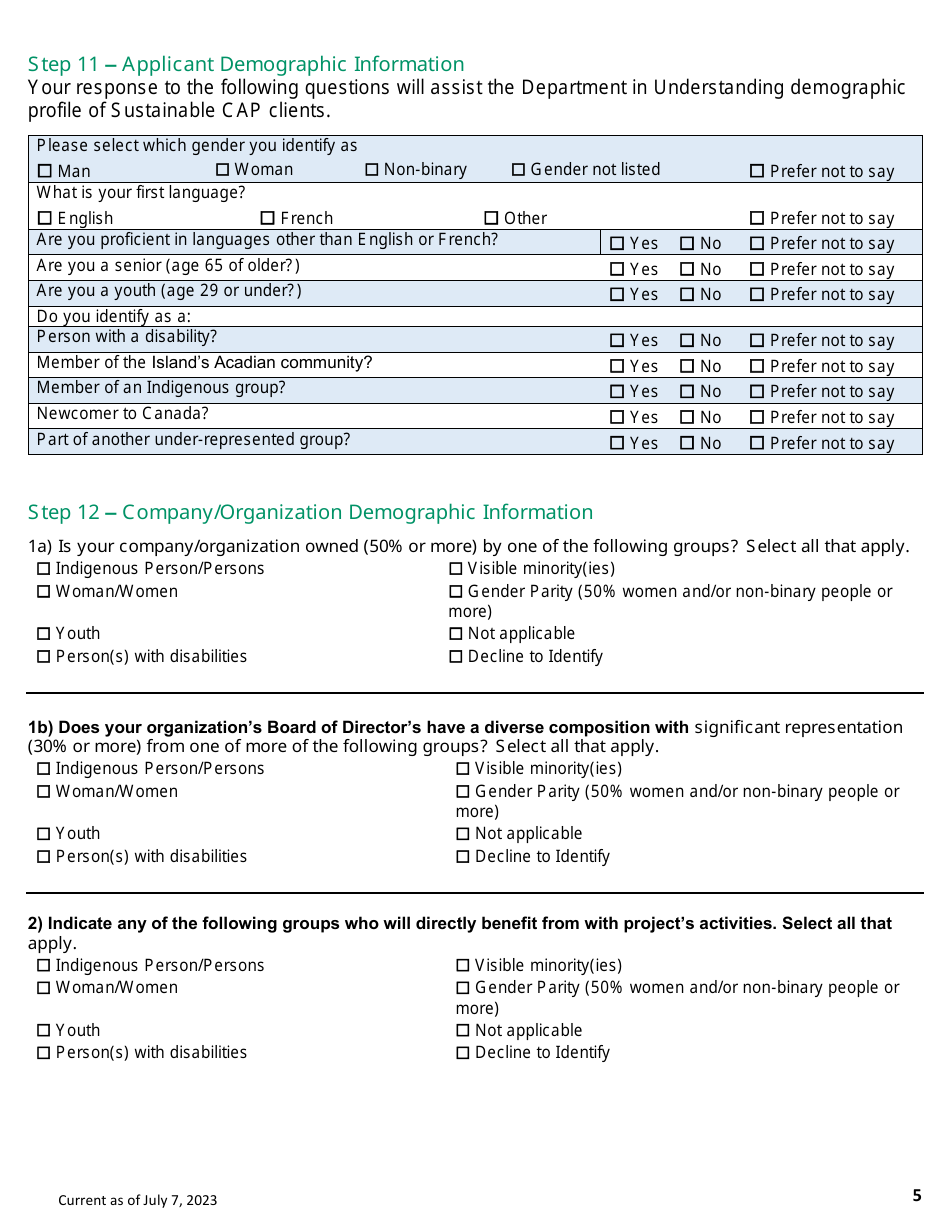 Application Form - Product  Market Development Program - Prince Edward Island, Canada, Page 5