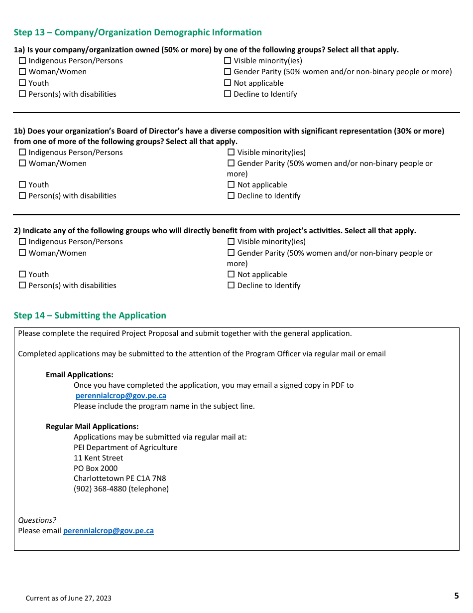 Application Form - Perennial Crop Development Program - Prince Edward Island, Canada, Page 5