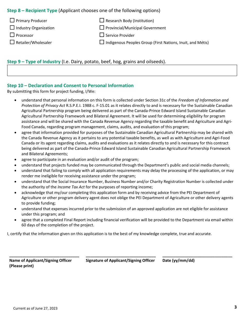Application Form - Organic Industry Development Program - Prince Edward Island, Canada, Page 3