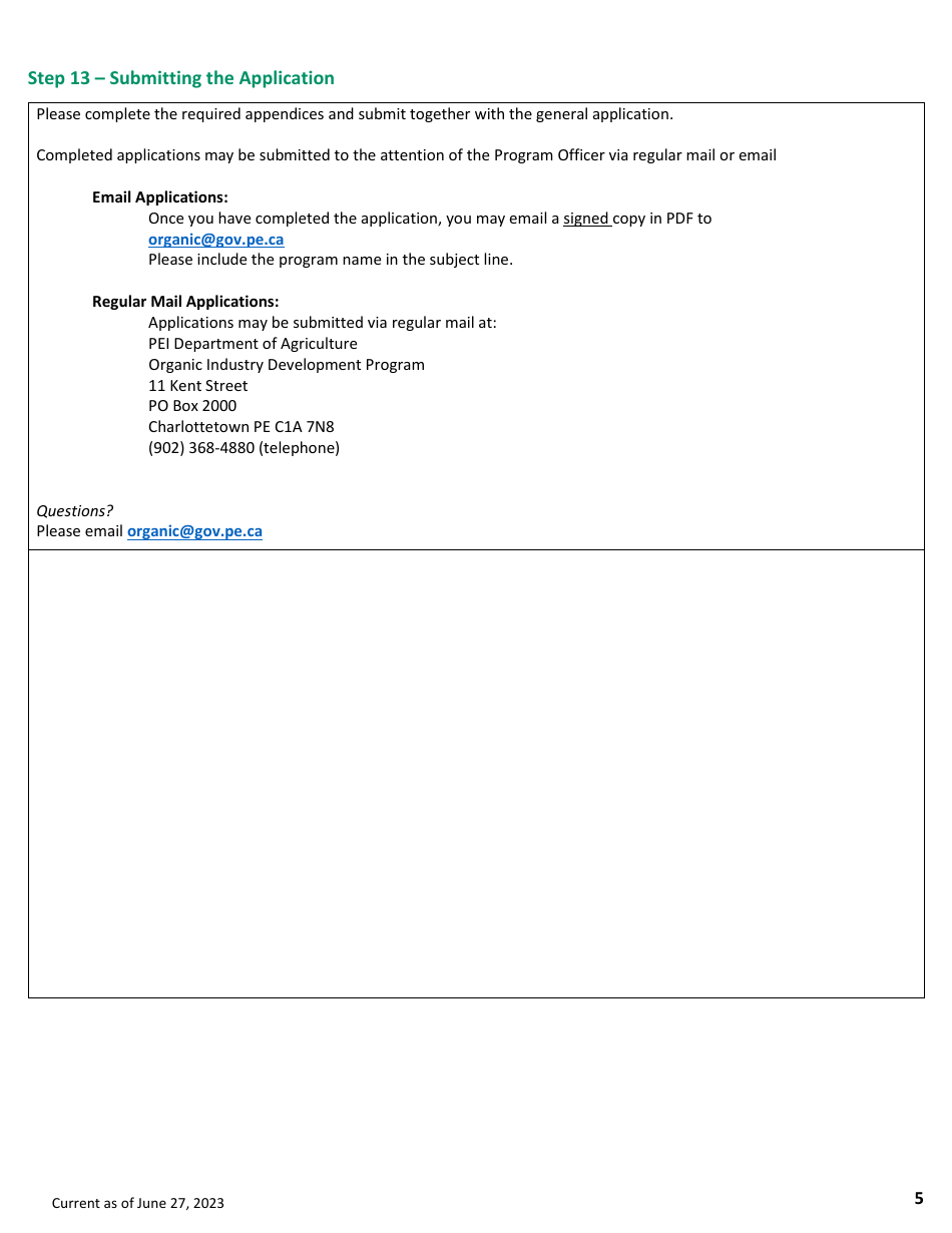 Application Form - Organic Industry Development Program - Prince Edward Island, Canada, Page 5