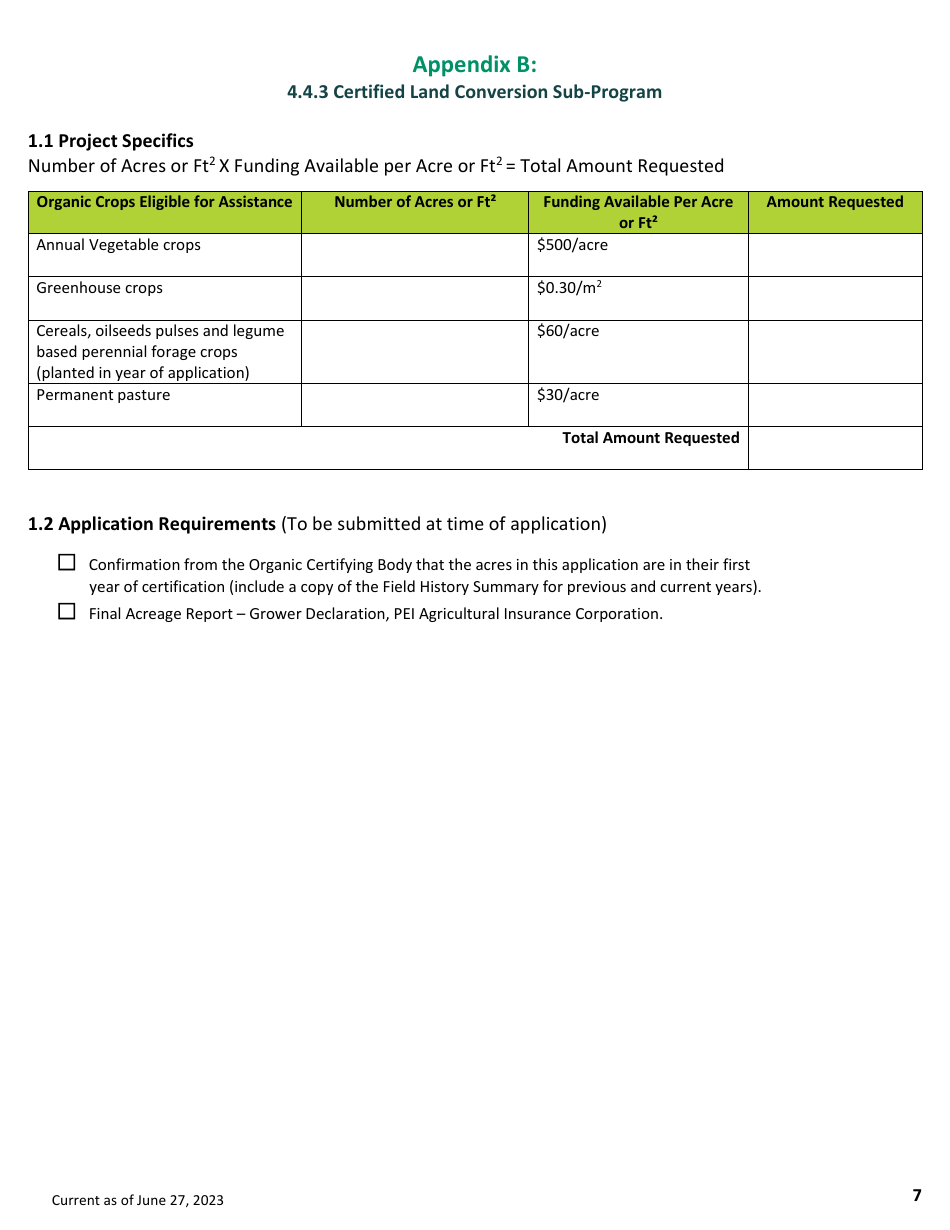 Application Form - Organic Industry Development Program - Prince Edward Island, Canada, Page 7
