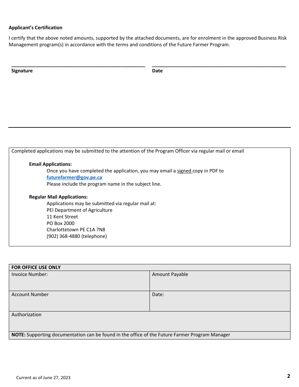Appendix C On-Farm Project Application - Future Farmer Program - Prince Edward Island, Canada, Page 2